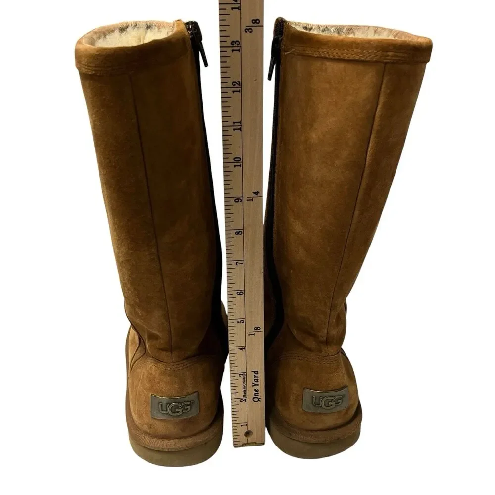 UGG Australia Kenly 1890 Winter Tall Chestnut Suede Side Zip Boots Womens Size 8